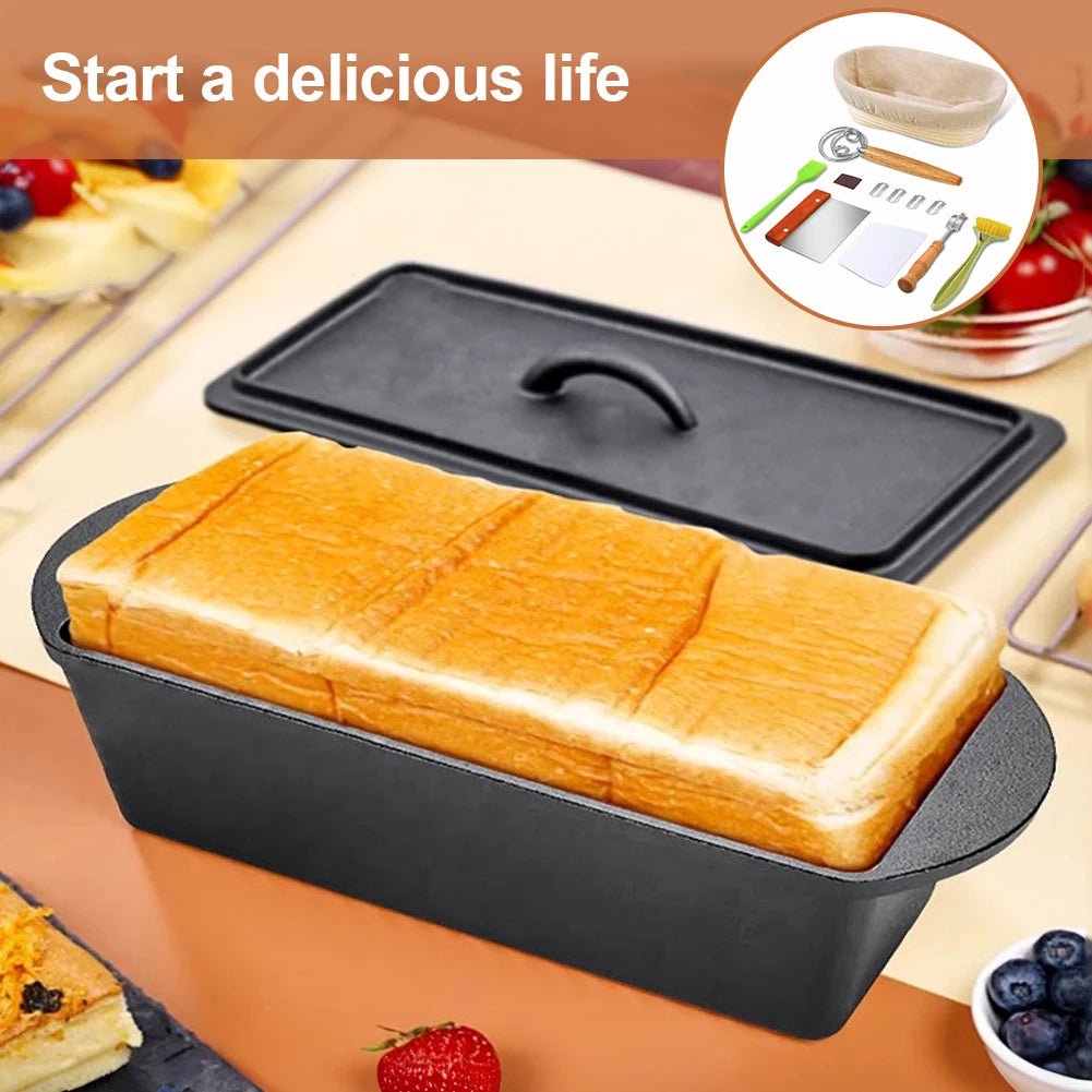 Iron Rectangular Cast Iron Bread-Pan W/Lid