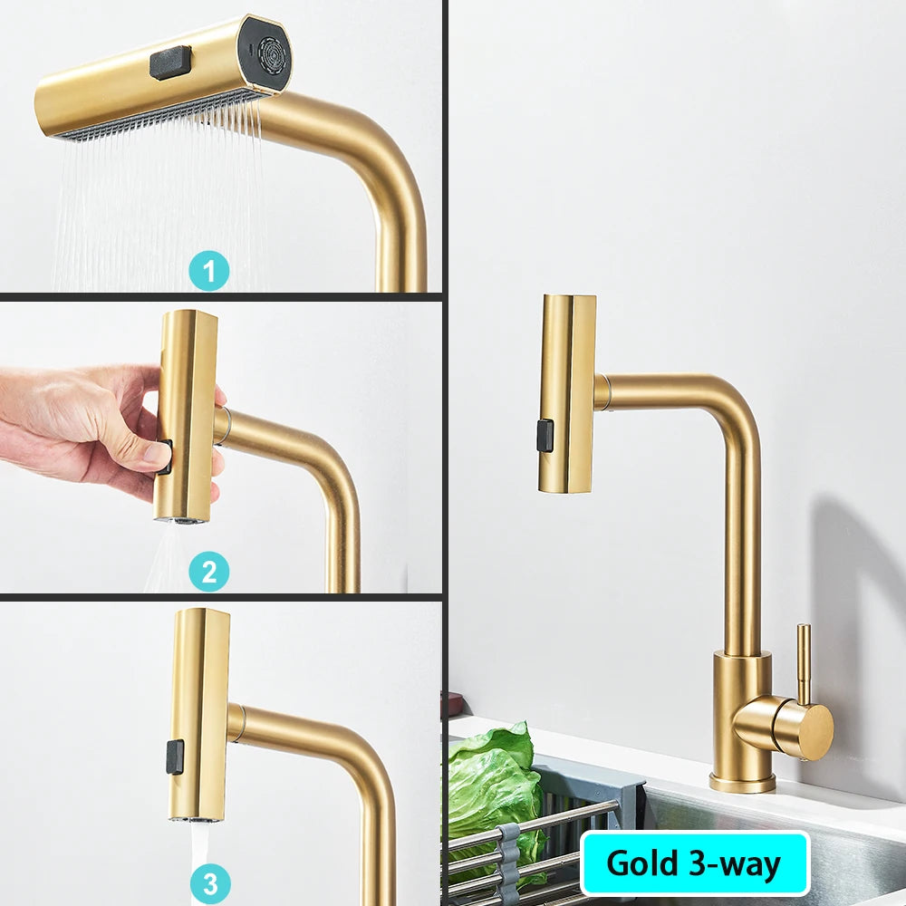 Black Pull Out Rotation Waterfall Sprayer