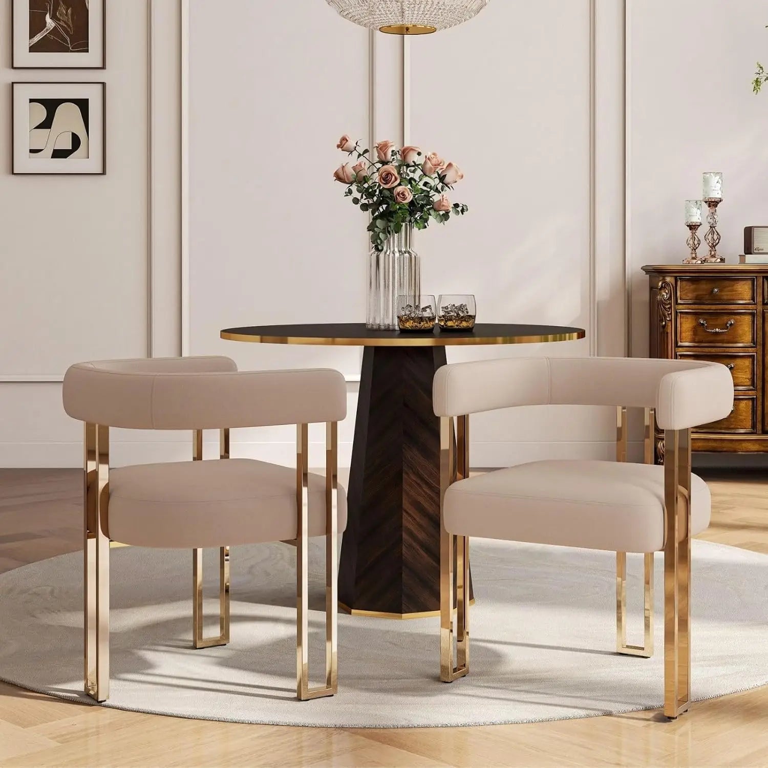 2 Velvet Khaki Gold Metal Legs