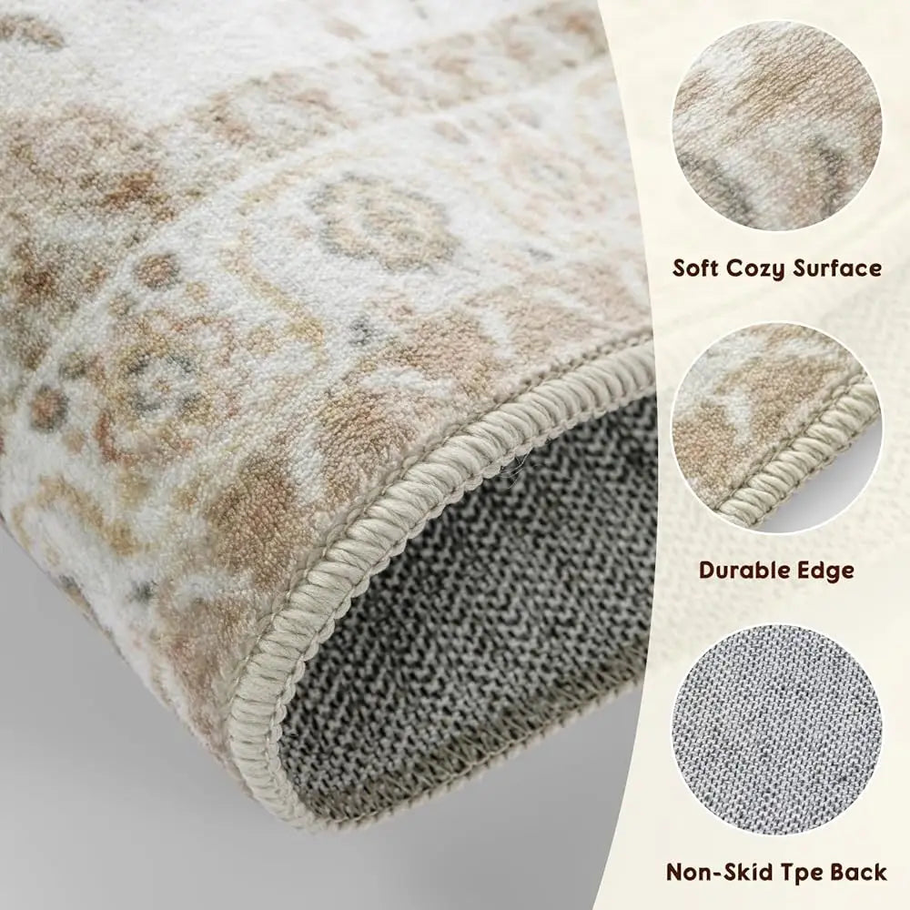 9x12 Boho  Low Pile Cream Washable