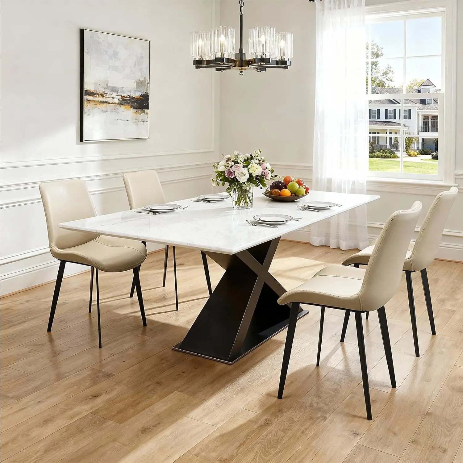 4 Modern PU Leather Upholstered