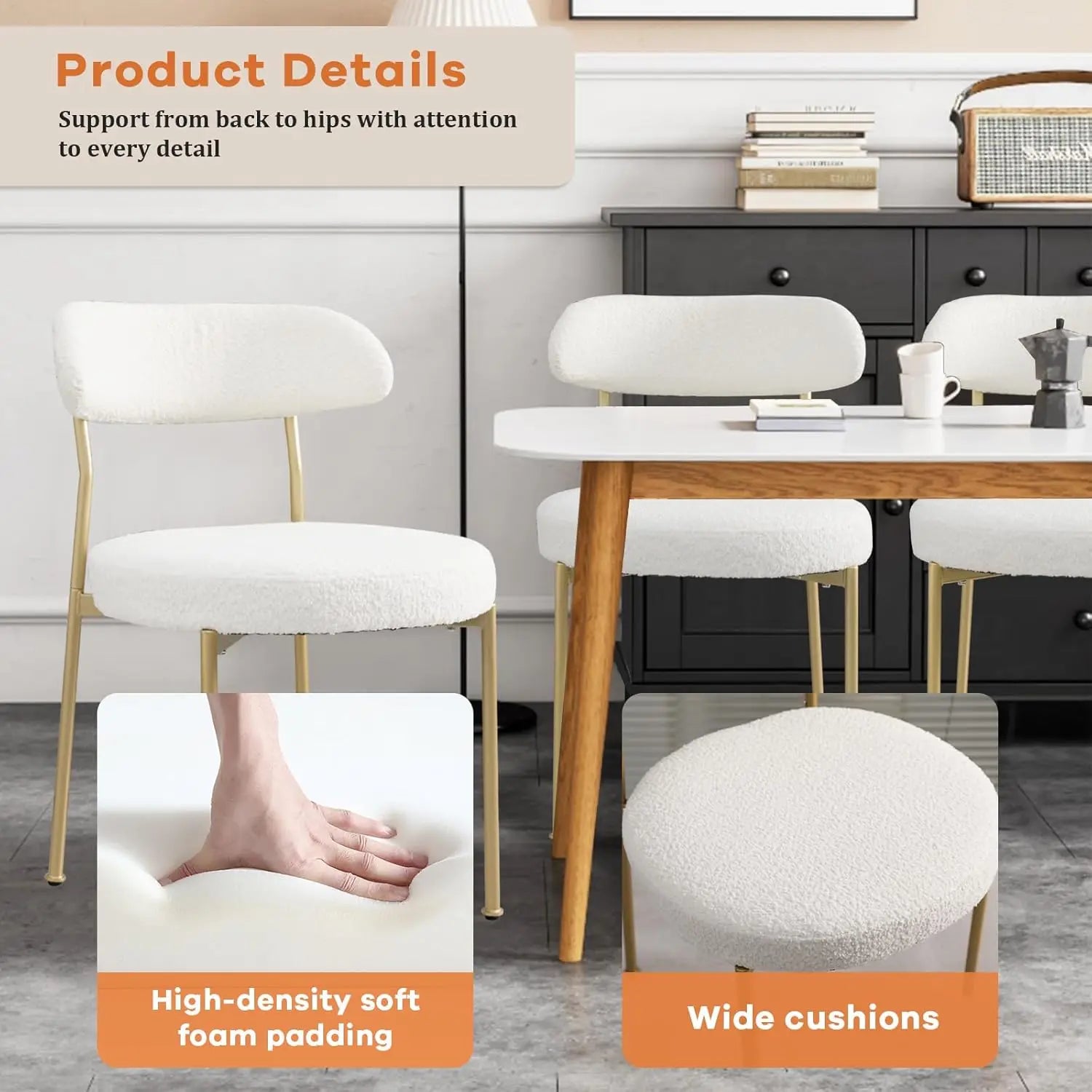 4 Boucle Upholstered Round Gold Leg