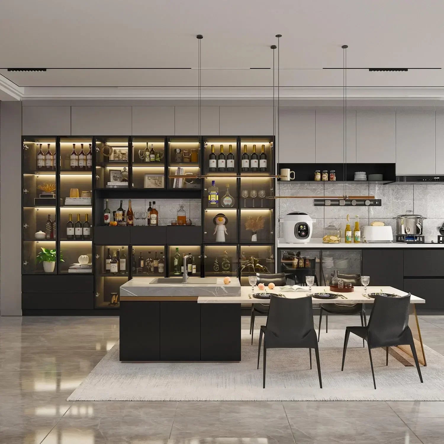 Tall Bookcase w/Glass Doors and Lights