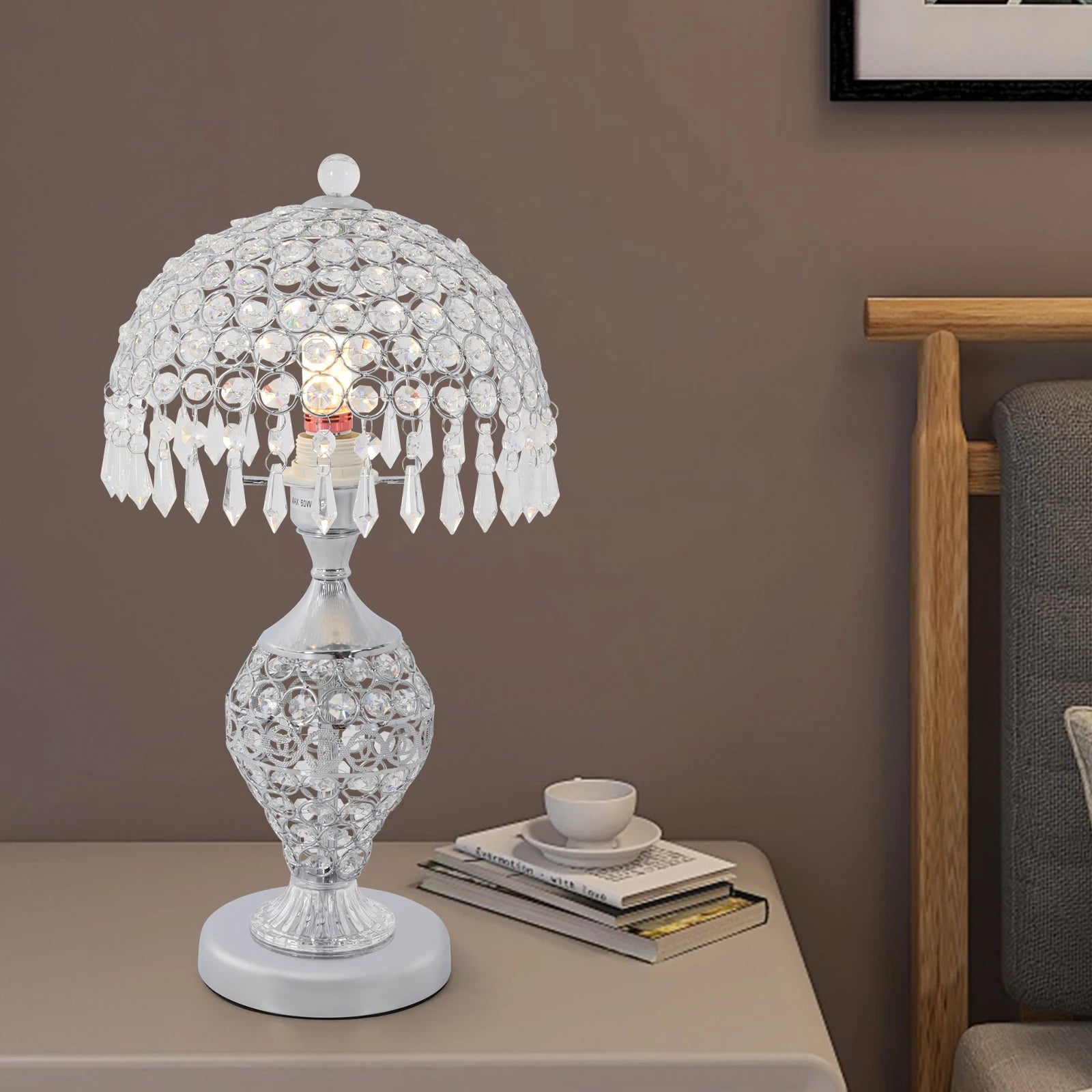 Crystal Lamp Silver Iron Frame