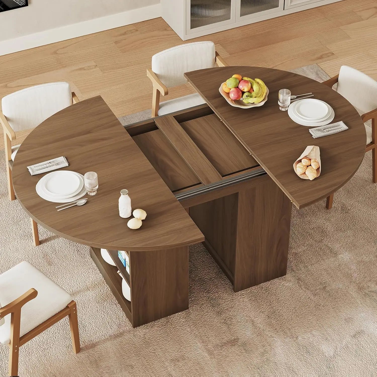43-59" Extendable Round w/3-Tier Storage For4-8