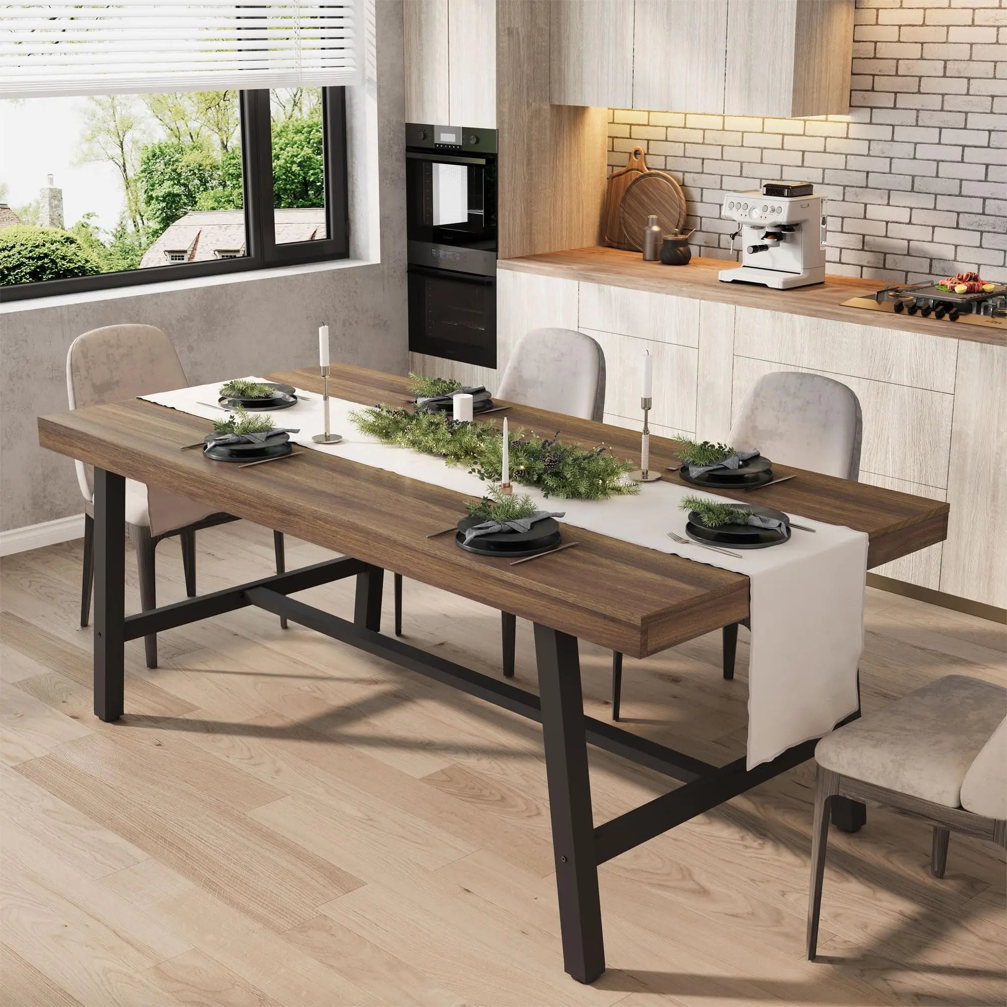 70.87" Industrial For 6-8, Wooden Rectangular
