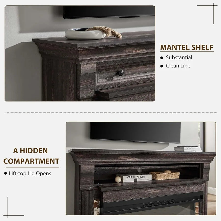 52" Electric Fireplace Mantel TV Stand 3-sided