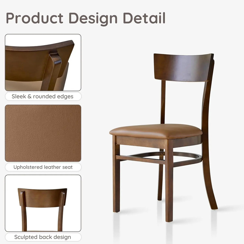 2 Solid Oak PU Leather Straight Back