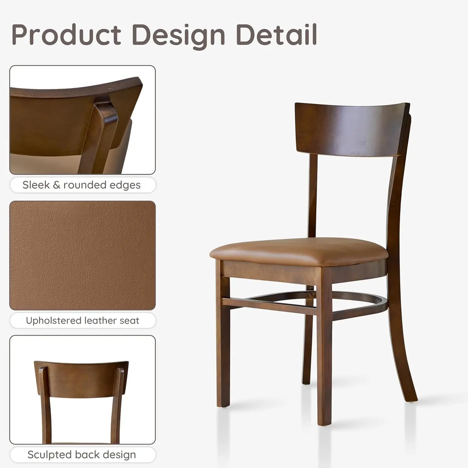 2 Solid Oak PU Leather Straight Back