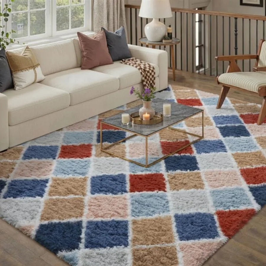 6x9 Checkered Rainbow Modern Soft