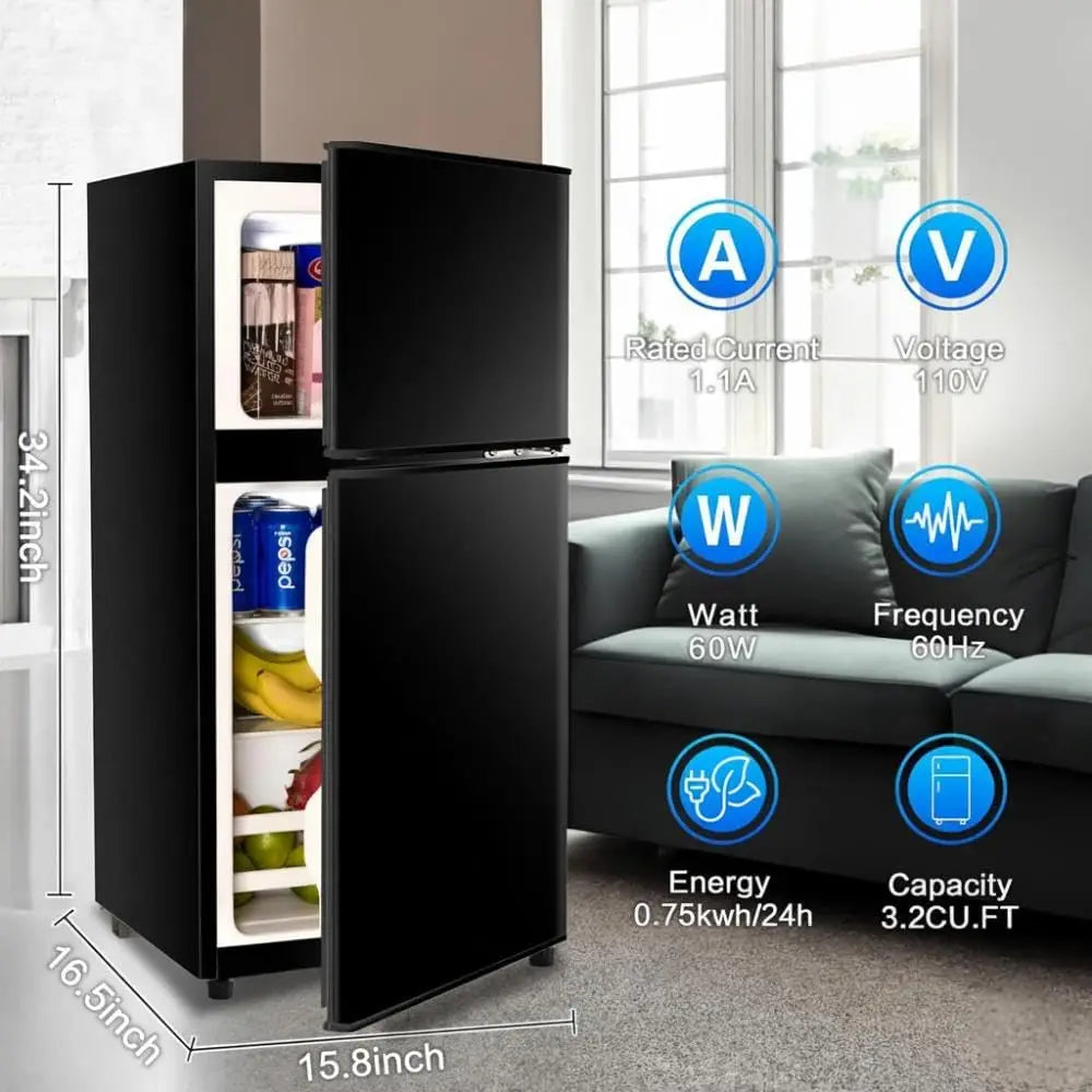 3.2CF Black Compact Refrigerator with Freezer