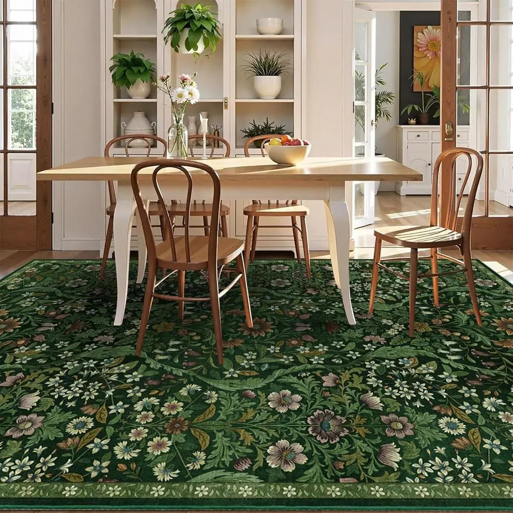 6x9 Green Boho Washable Low Pile