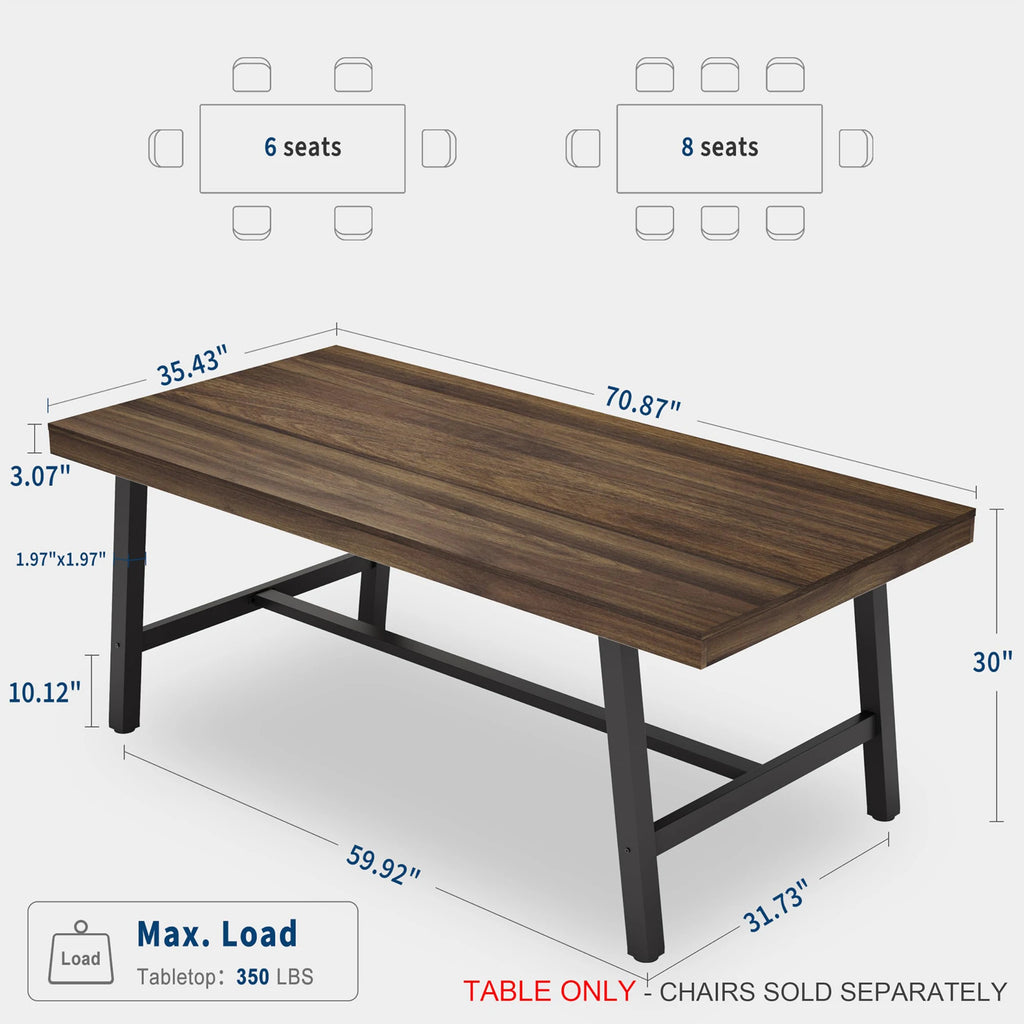 70.87" Industrial For 6-8, Wooden Rectangular