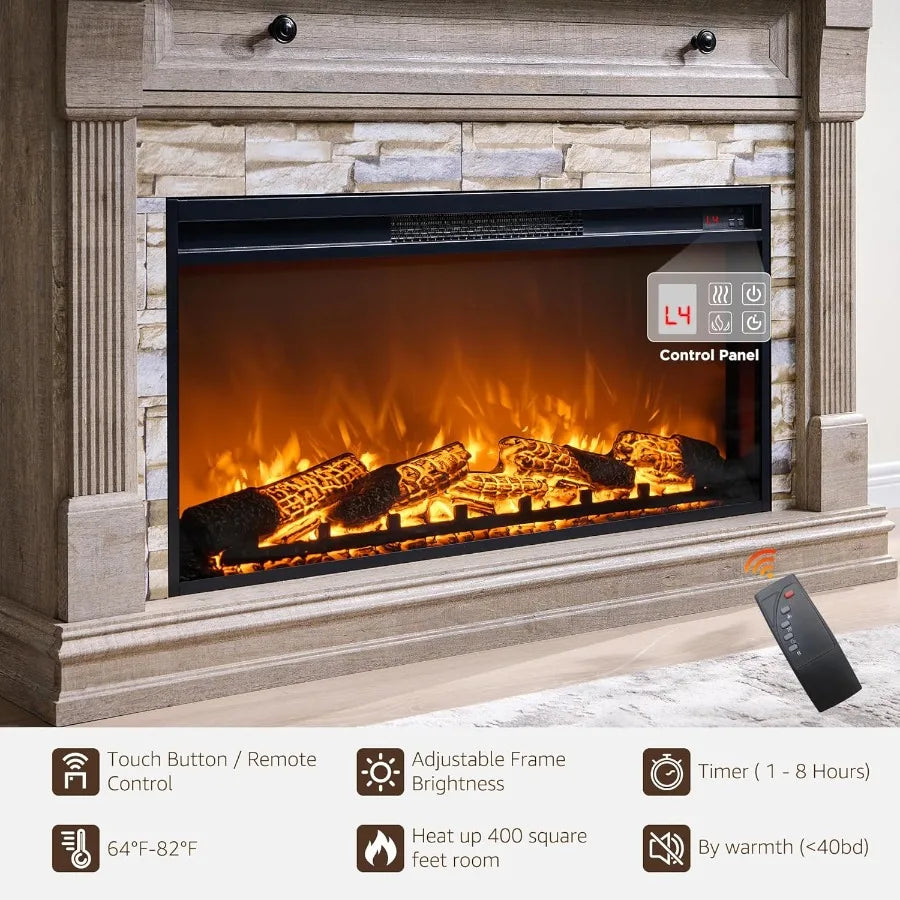 52" Electric Fireplace TV Stand Mantel