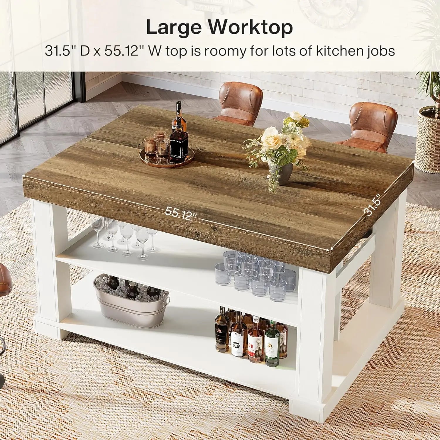 55" Counter Height Bar w/Storage Shelves