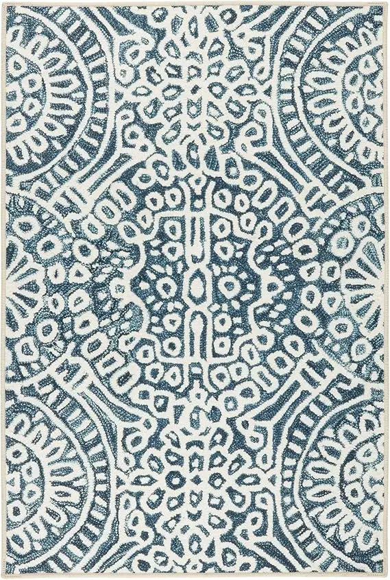 4x6 Geometric Blue Washable