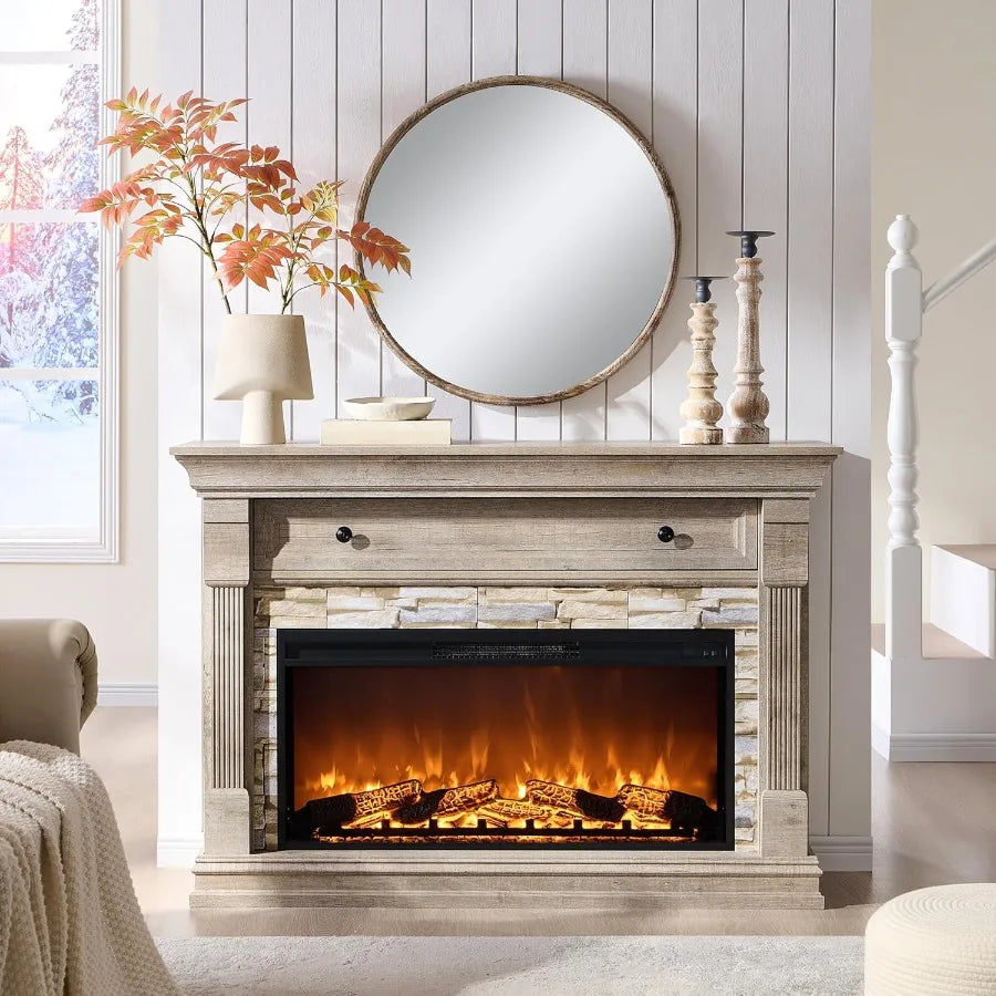 52" Electric Fireplace TV Stand Mantel