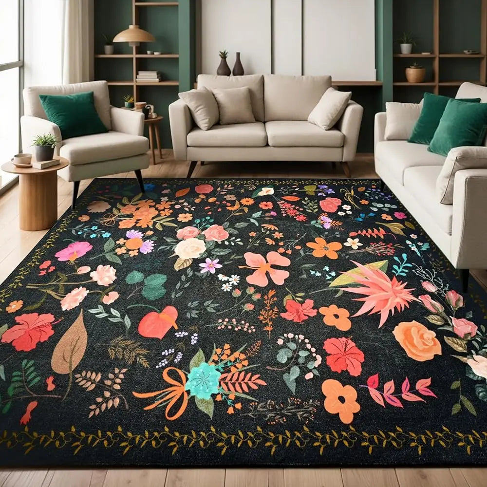 9x12 Washable Low Pile Vintage Floral