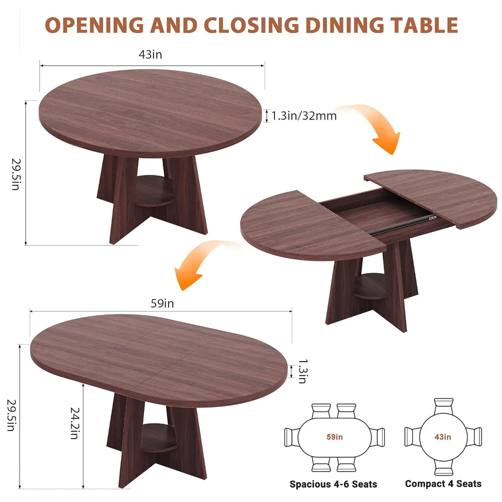 43-59" Extendable Round/oval for 4-8