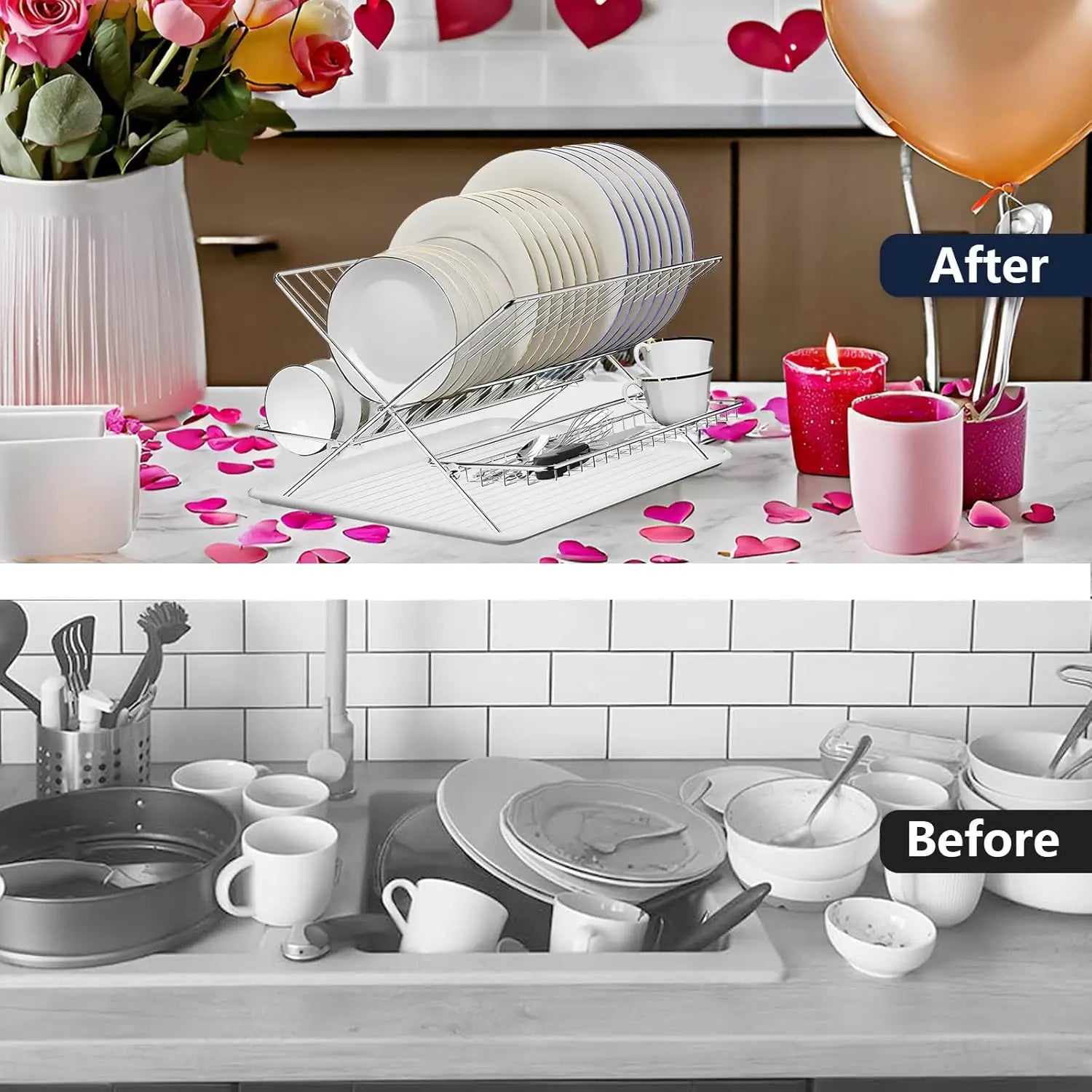 Stainless Steel Foldable Dish Rack, 2 Tier