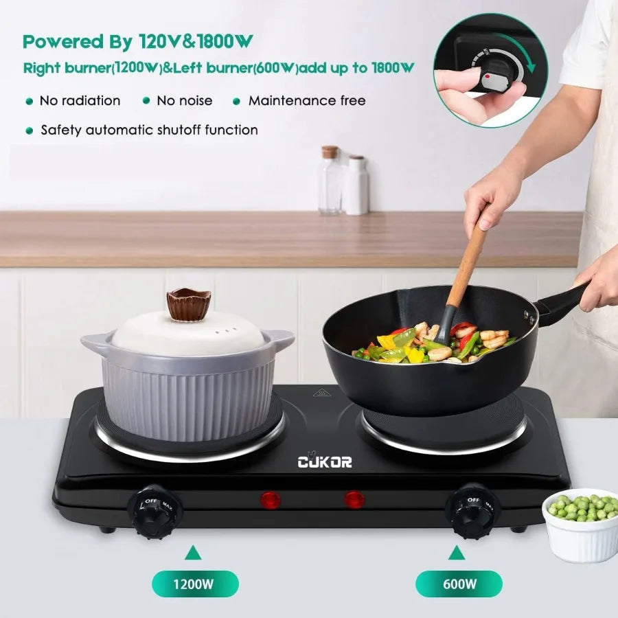 Portable Double Cast Iron 2 Burner 1800W