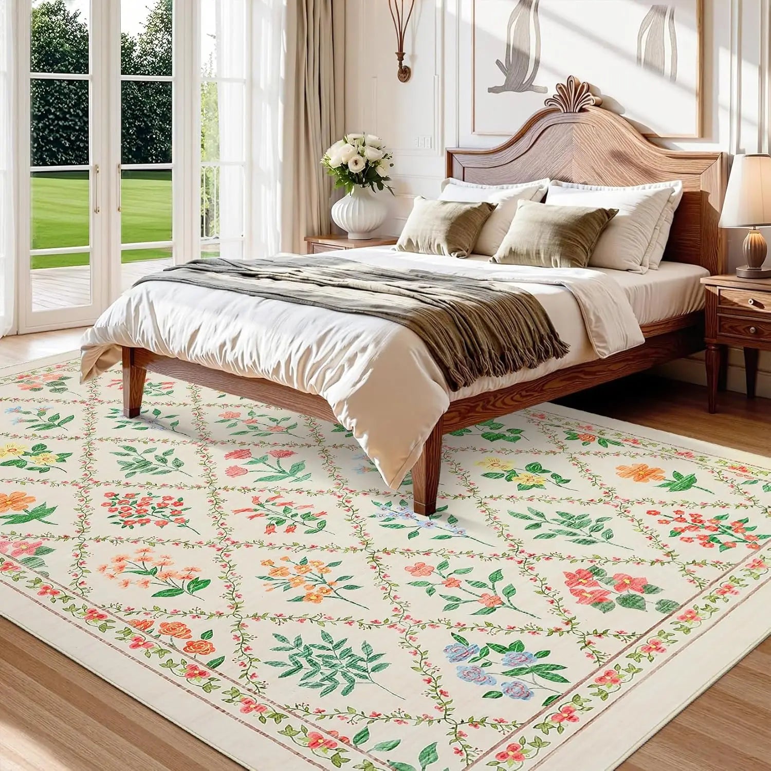 Floral Area Rug Washable