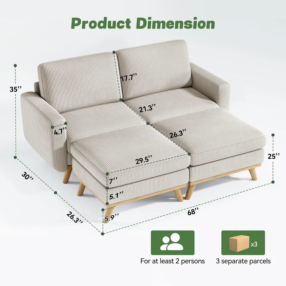 68" Loveseat w/Movable Ottoman