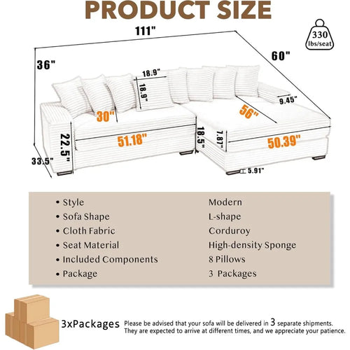 111-inch Modern Corner Sofa,