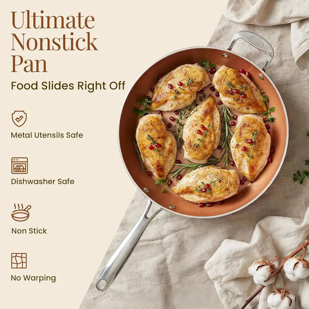 Hammered Copper 14 Inch Non-Stick frying Pan