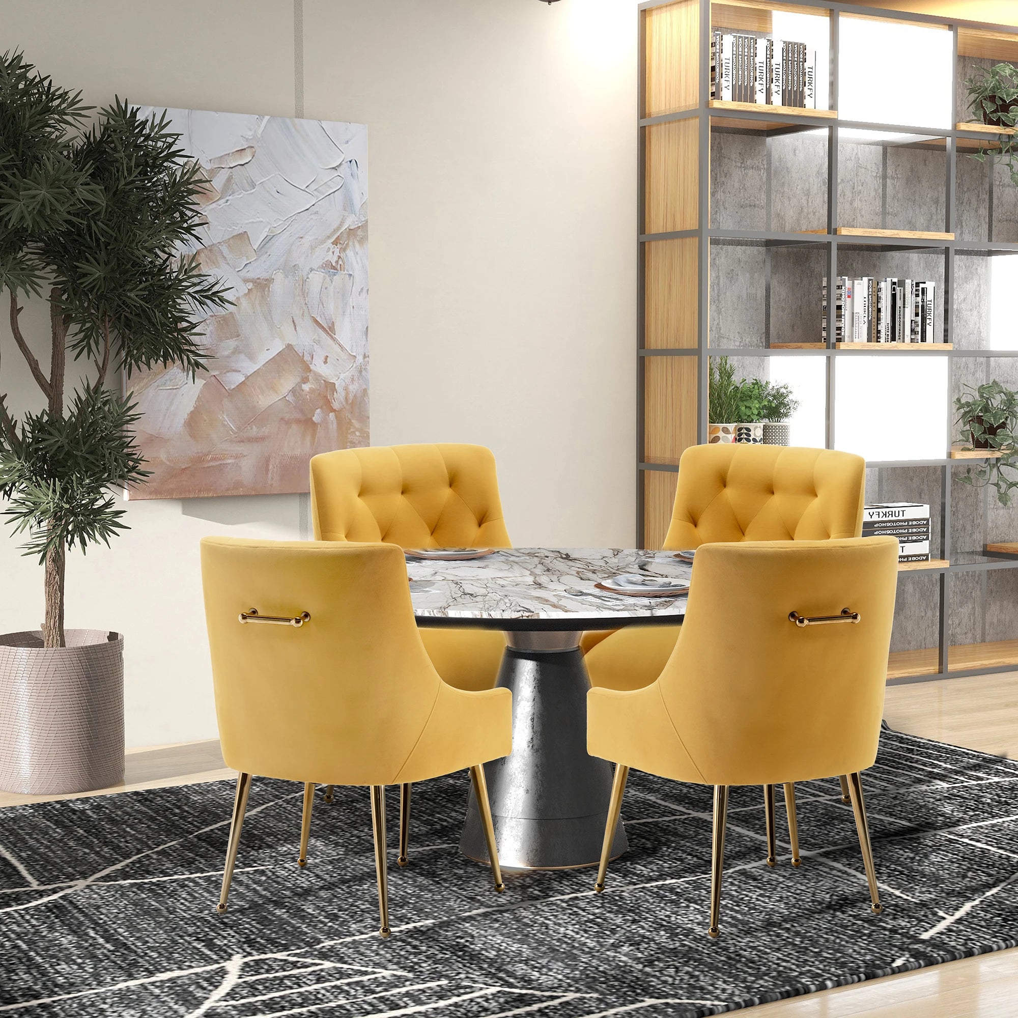 4 Modern Velvet Tufted Upholstered