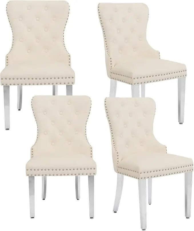 4 Velvet Tufted Upholstered Stainless-Steel Legs