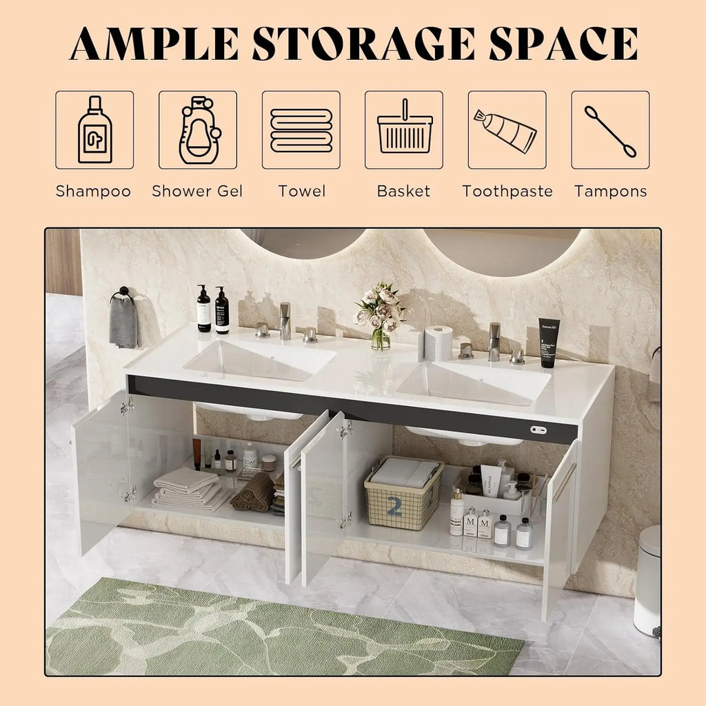 60" LED Floating Bathroom Double Vanity