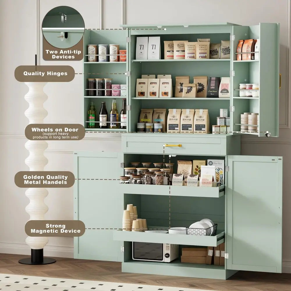 Kitchen Pantry, MW Stand, 71 Modern Hutch, Glass Doors