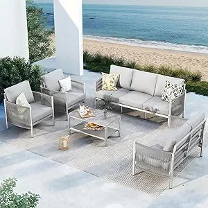 Aluminum Patio Set, HDPE Rope 5-Piece