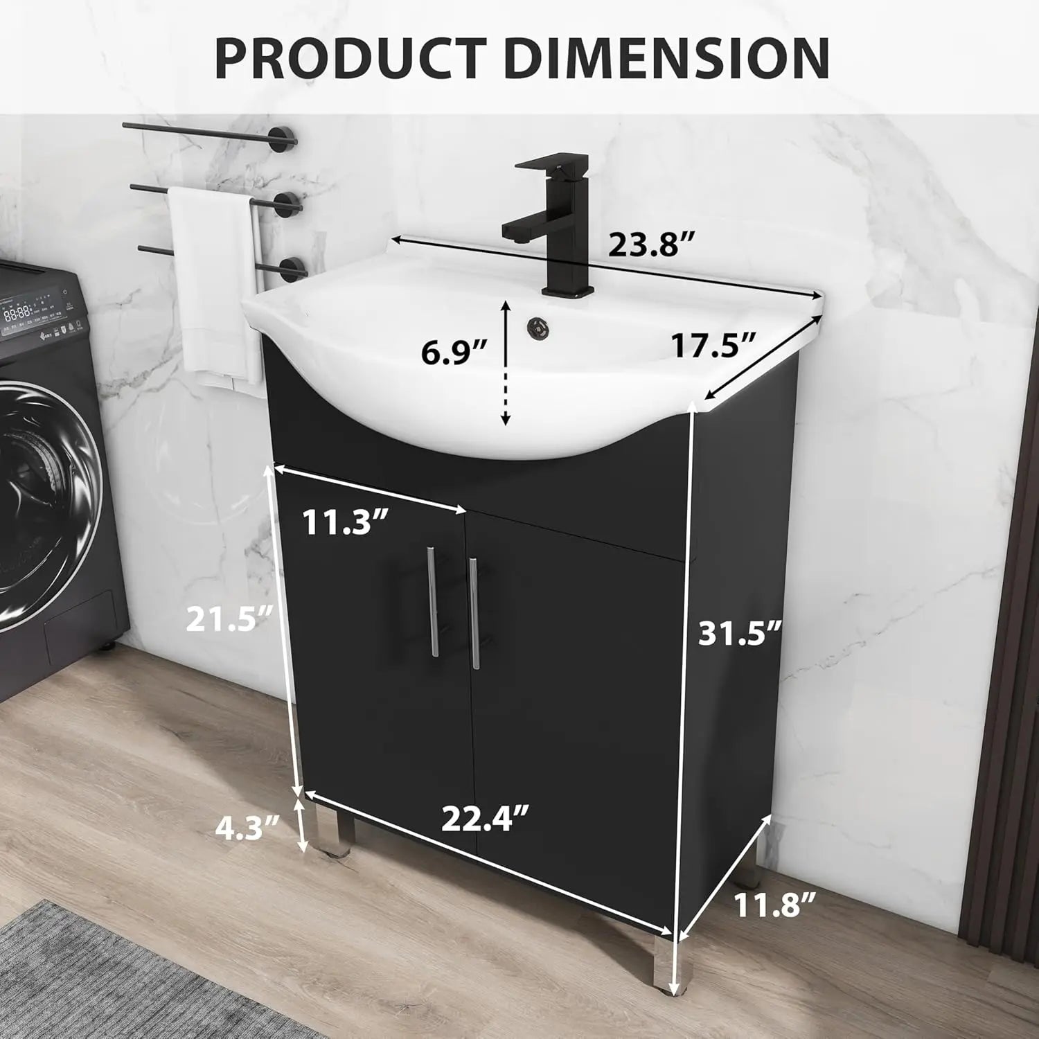 24 Inch Black Sink Cabinet Set