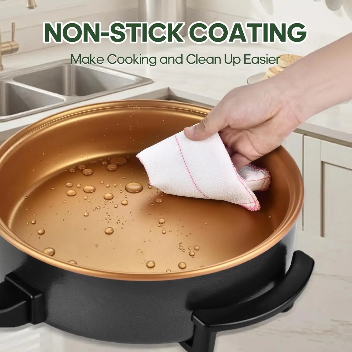 14' Large Electric Skillet with lid, Ceramic