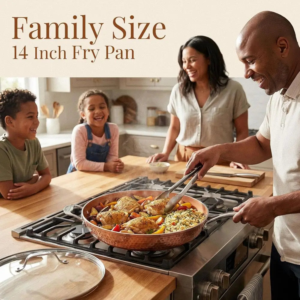 Hammered Copper 14 Inch Non-Stick frying Pan