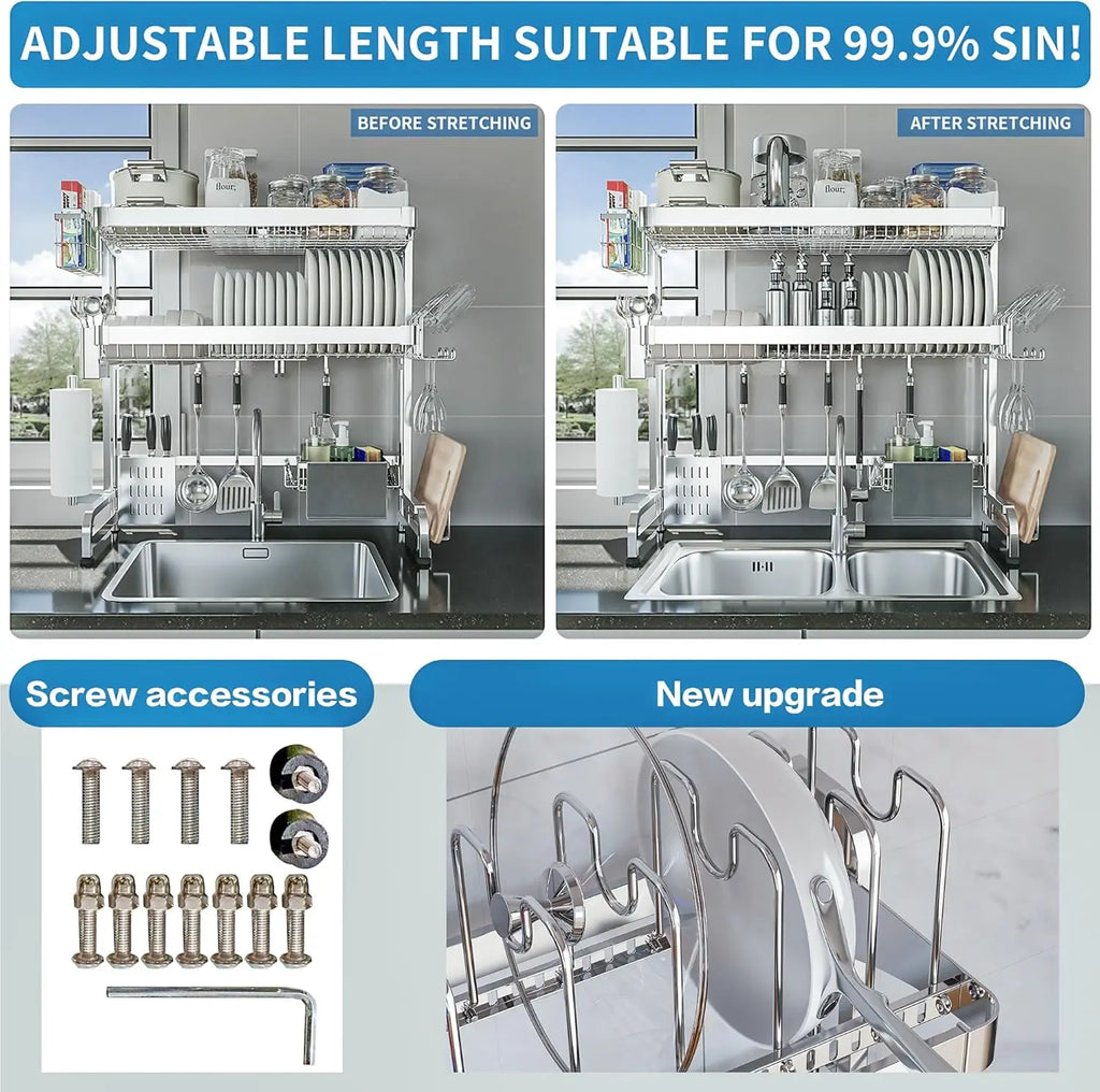 3-Tier Adjustable Stainless Steel Over-Sink