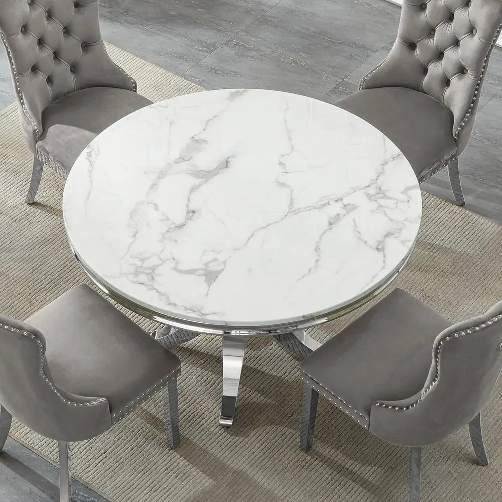 Round 44.88 Marble w/Stainless Steel Base 6 person