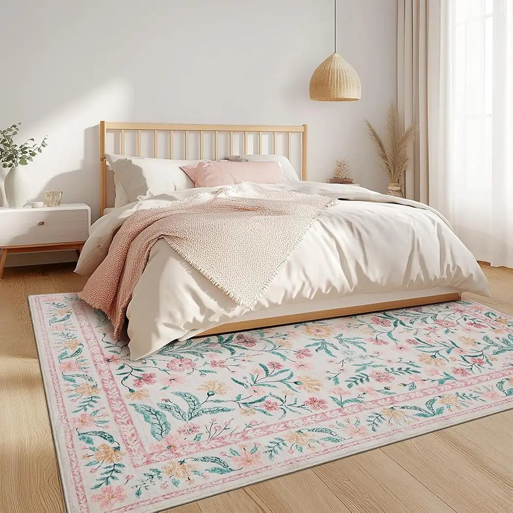 8x10 Washable Pink Low Pile Boho