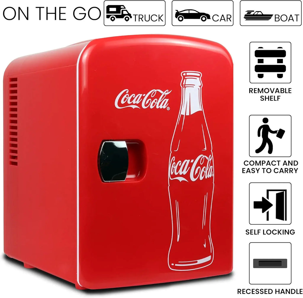 4L 6 Can Portable Personal Refrigerator 12V DC/110V AC, Red