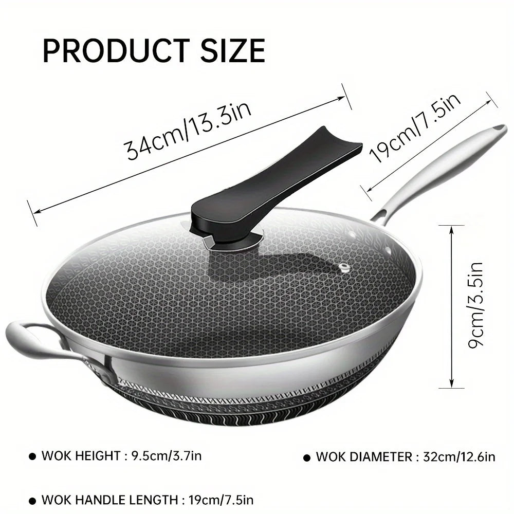 Stainless Steel Wok, 13.3 Inch Non-Stick Stir-fry