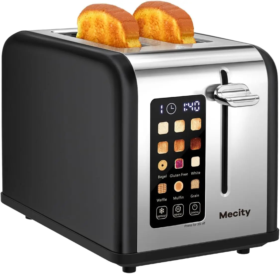 2 Slice Toaster, 1.5" Wide Slot, Stainless