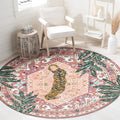 6' Circle Washable Pink Oriental Leopard