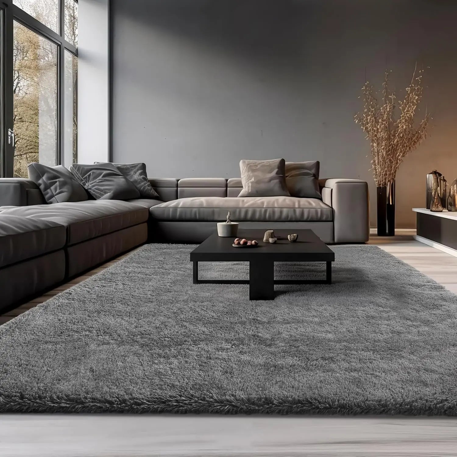 Plush Grey Shag Soft Thick Indoor