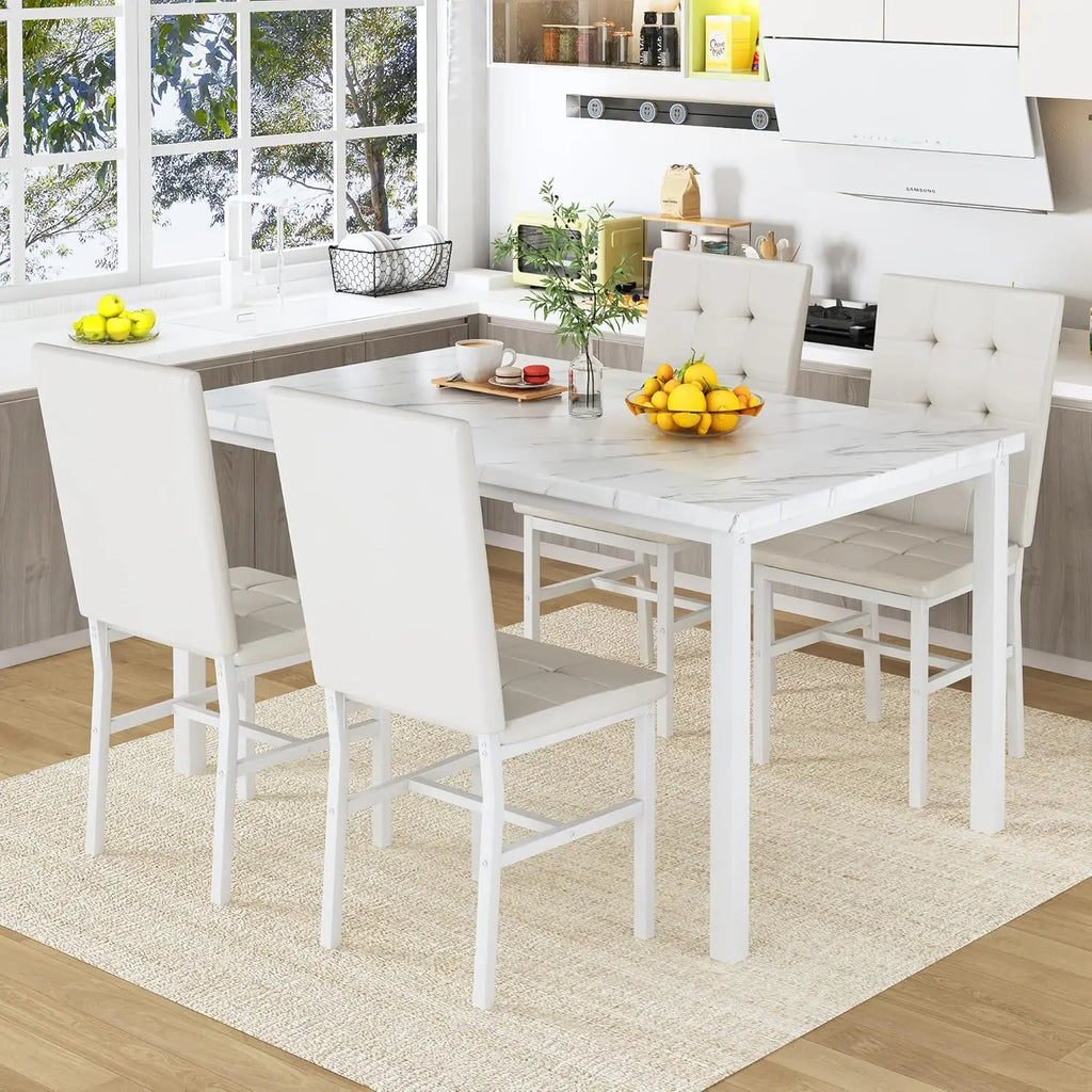 Faux Marble Kitchen Table w/4 Leather Chairs