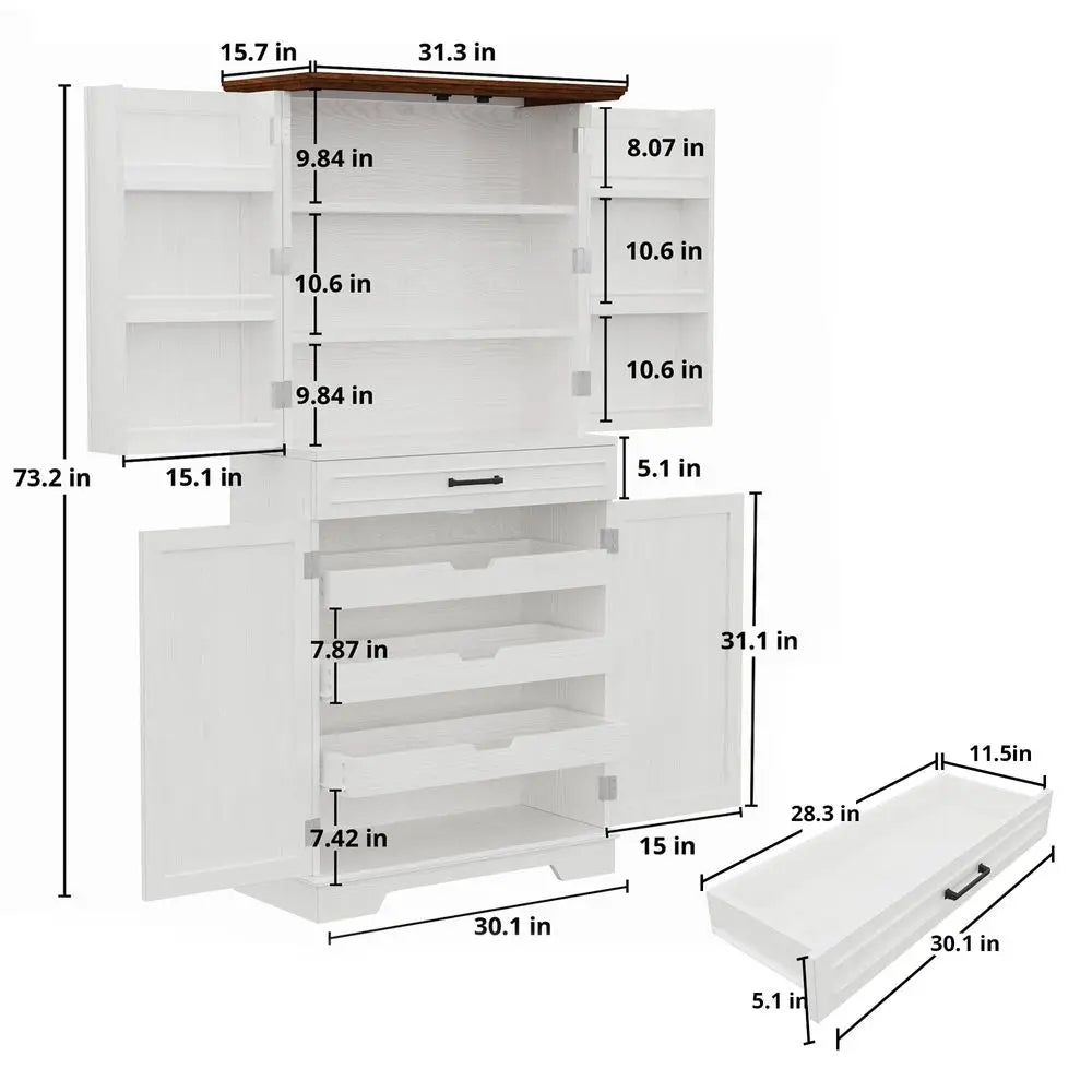 Farmhouse Pantry Cabinet 72" Tall Freestanding Cupboard