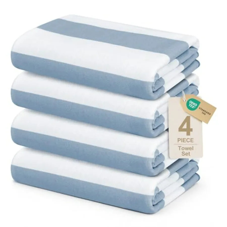 4 Pack Beach Towels Stripe Microfiber Adult, 30'' x 60''