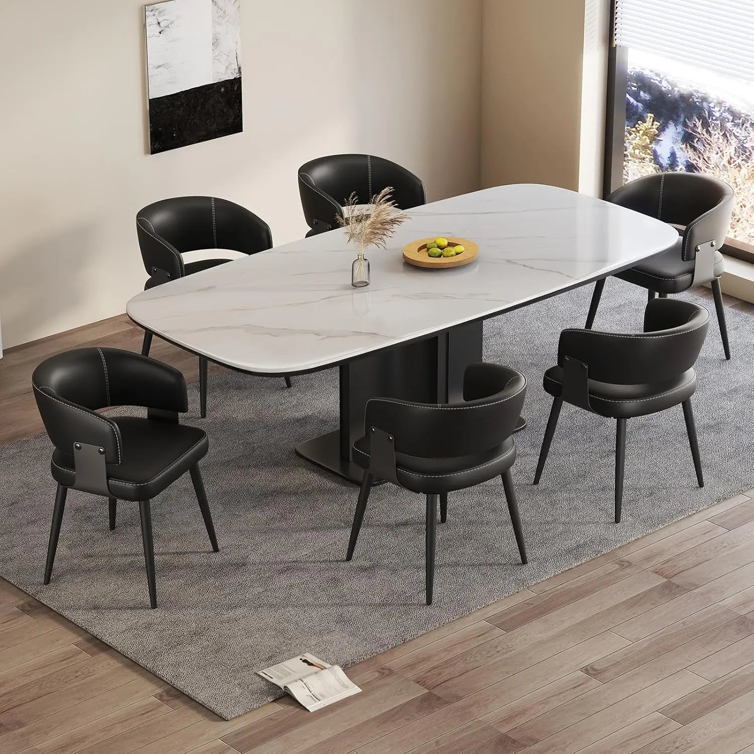 6 Modern Upholstered Faux Leather Curved