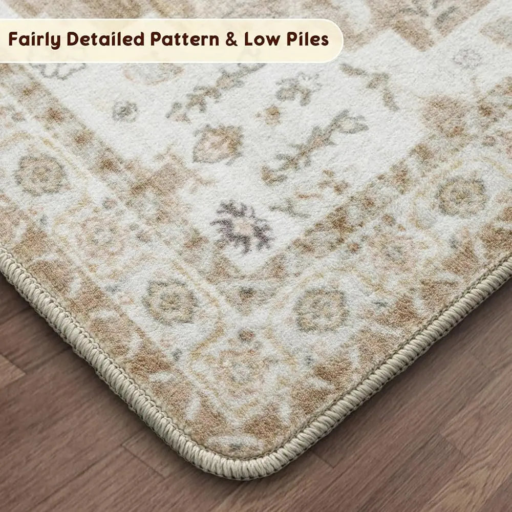 9x12 Boho  Low Pile Cream Washable